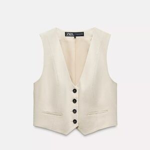 Zara Ivory Vest with Black Buttons